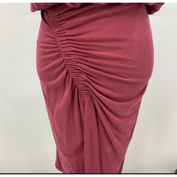 Moulinette Soeurs Dress Womens 2XSP Petite Wine Ruched Boat Neck Bodycon Blouson - Picture 4 of 13